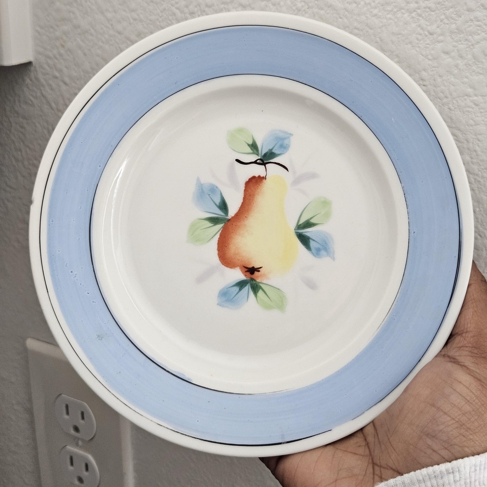Antique Hand Painted Blue‎ Porcelain Plate Pear Motif